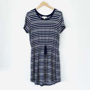 Olive & Oak Navy Blue & Gray Mini Dress Short Sleeve Crew Neck XL Nautical Beach